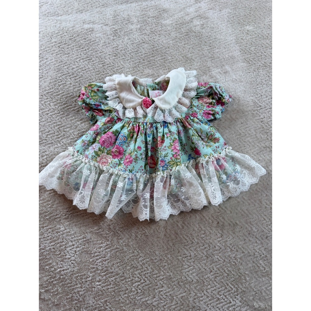 Allison Ann Vintage‎ Floral Lace Preemie Baby Dress Pink Blue Cotton Made in USA